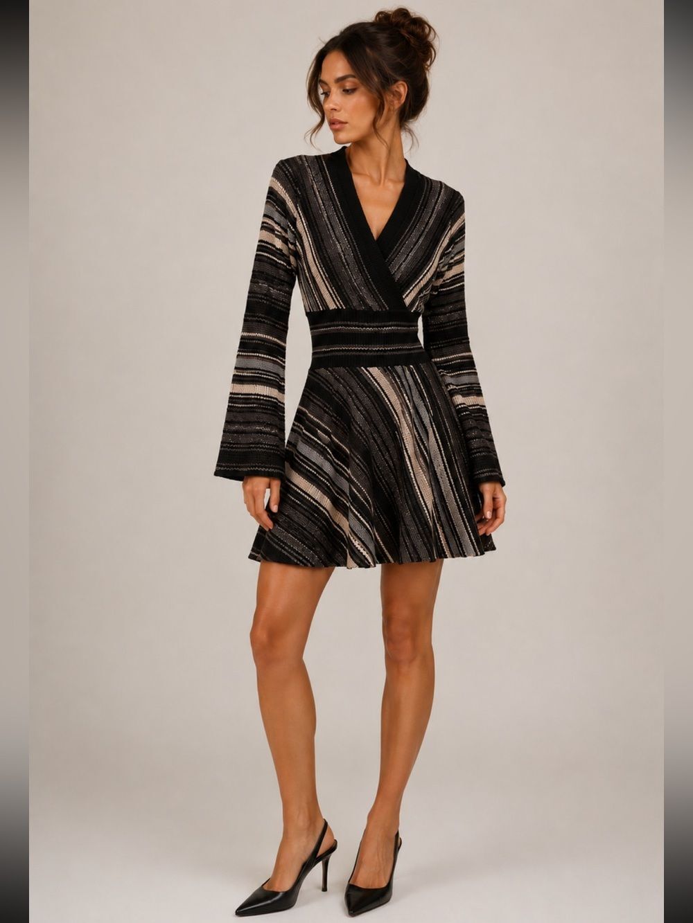 MISSONI Womens Knit Mini Dress Size IT 40/ US 4 Gray Black Silver Made In Italy